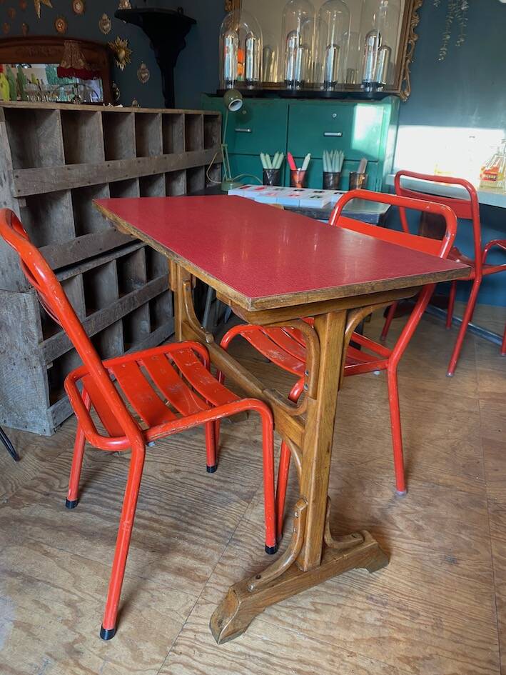 Red Formica bistro table 1950
