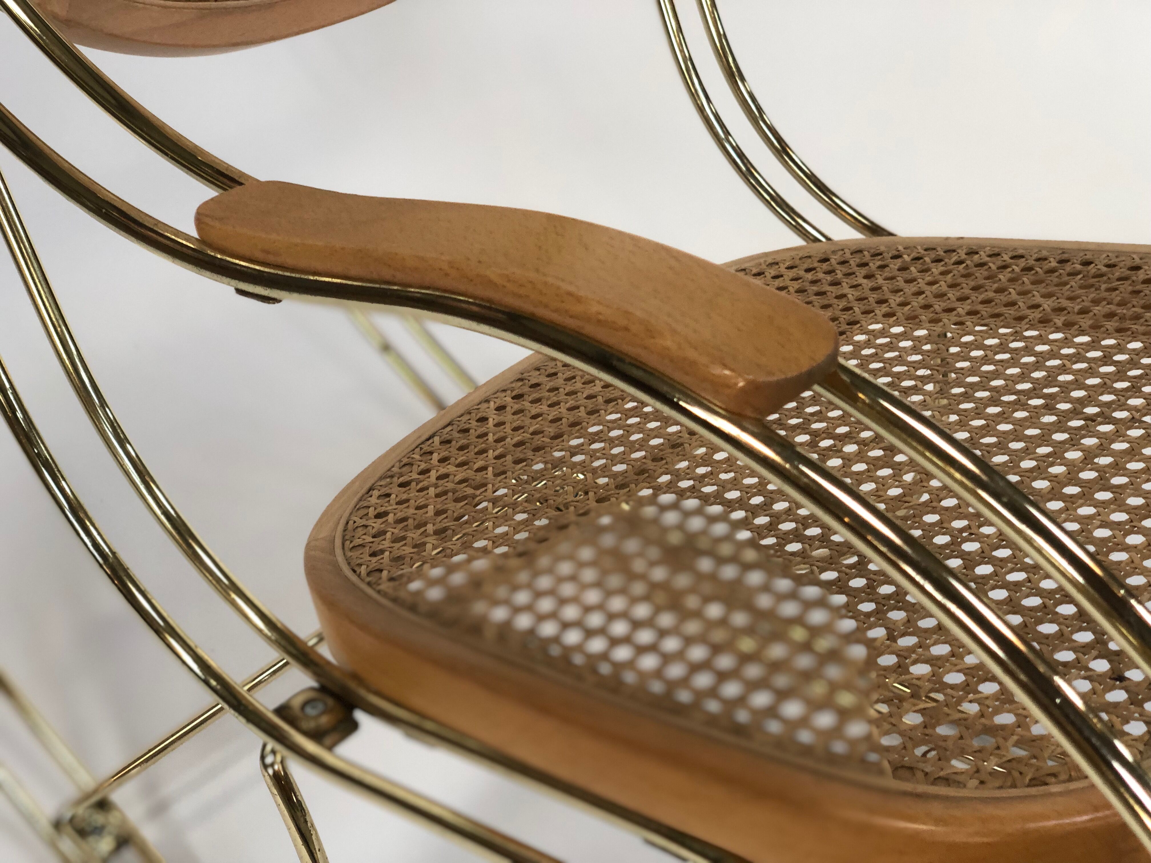 Vintage brass curved wooden rocking chair