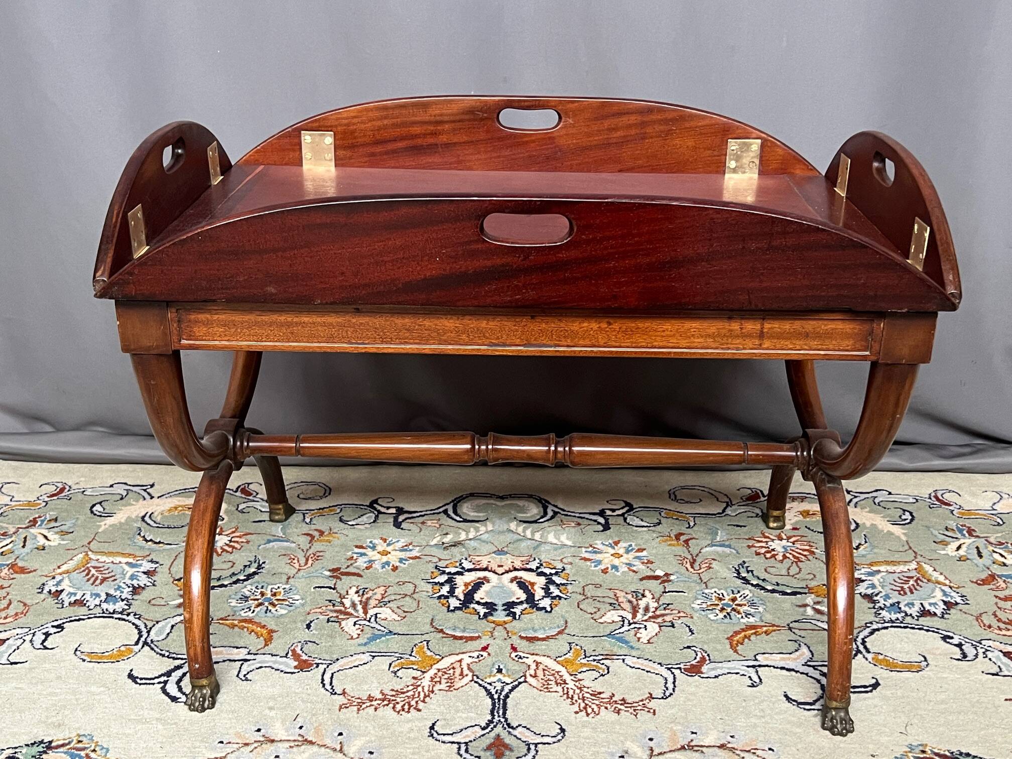 George III mahogany dessert table with 4 folding oval sides