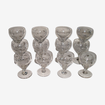 Set of 12 stemware chiseled flowers vintage 60-70 years