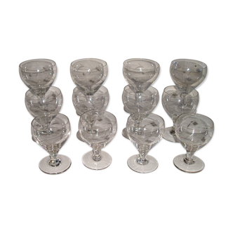 Set of 12 stemware chiseled flowers vintage 60-70 years