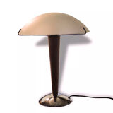 Table lamp legs chrome wood lampshade opaque glass.