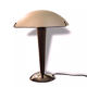Table lamp legs chrome wood lampshade opaque glass.