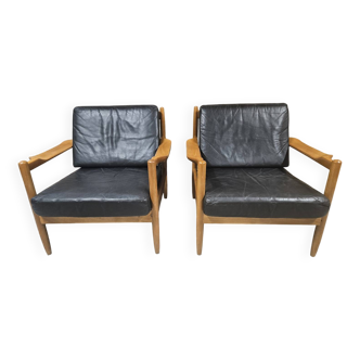 Pair of 1970s leather armchairs