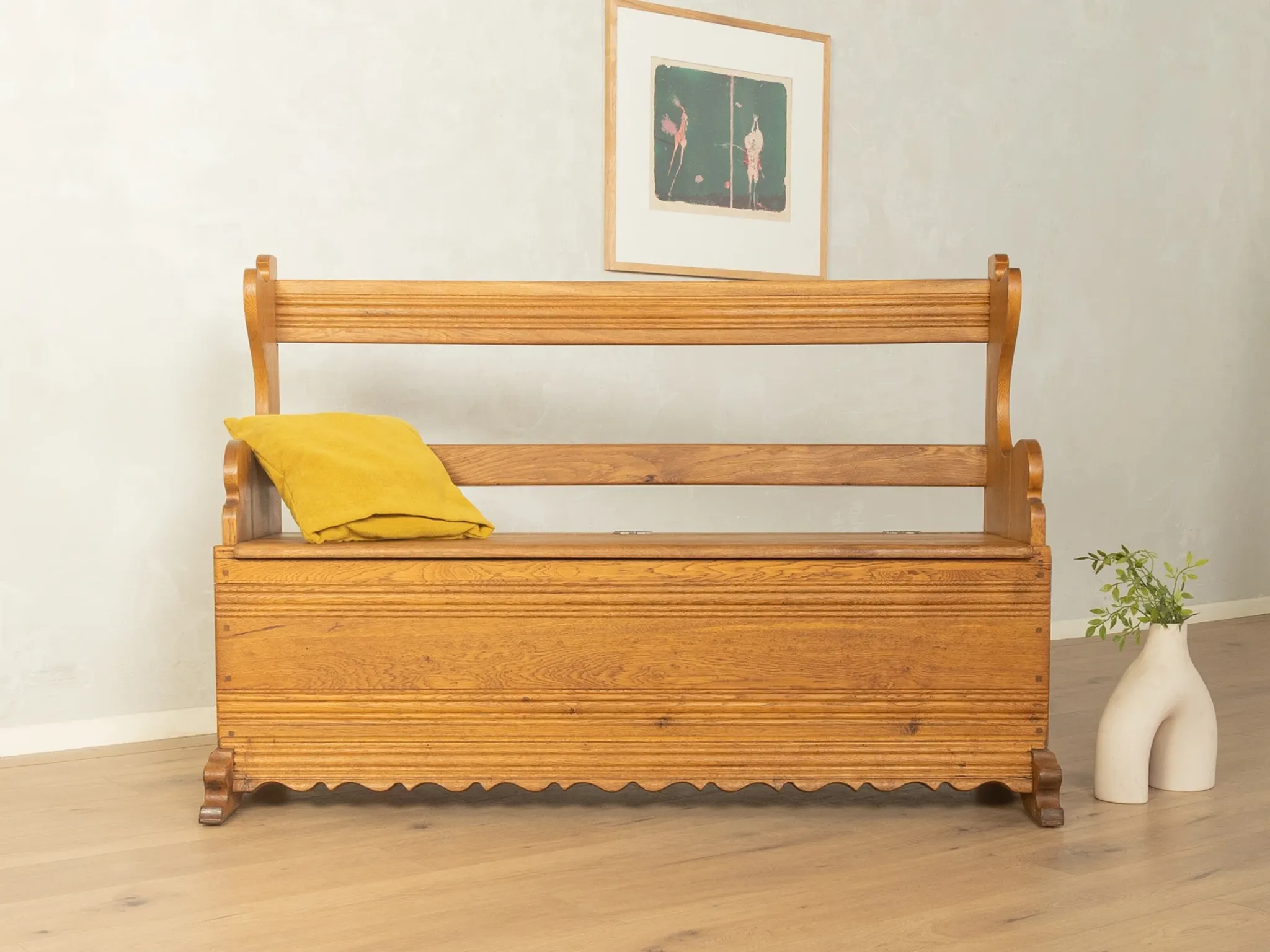 Banc coffre ancien vers 1900, en chêne massif, fait à la main