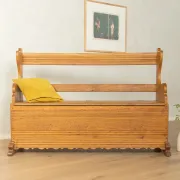 Banc coffre ancien vers 1900, en chêne massif, fait à la main
