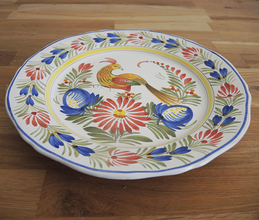 Old pheasant plate in HB Quimper ceramic