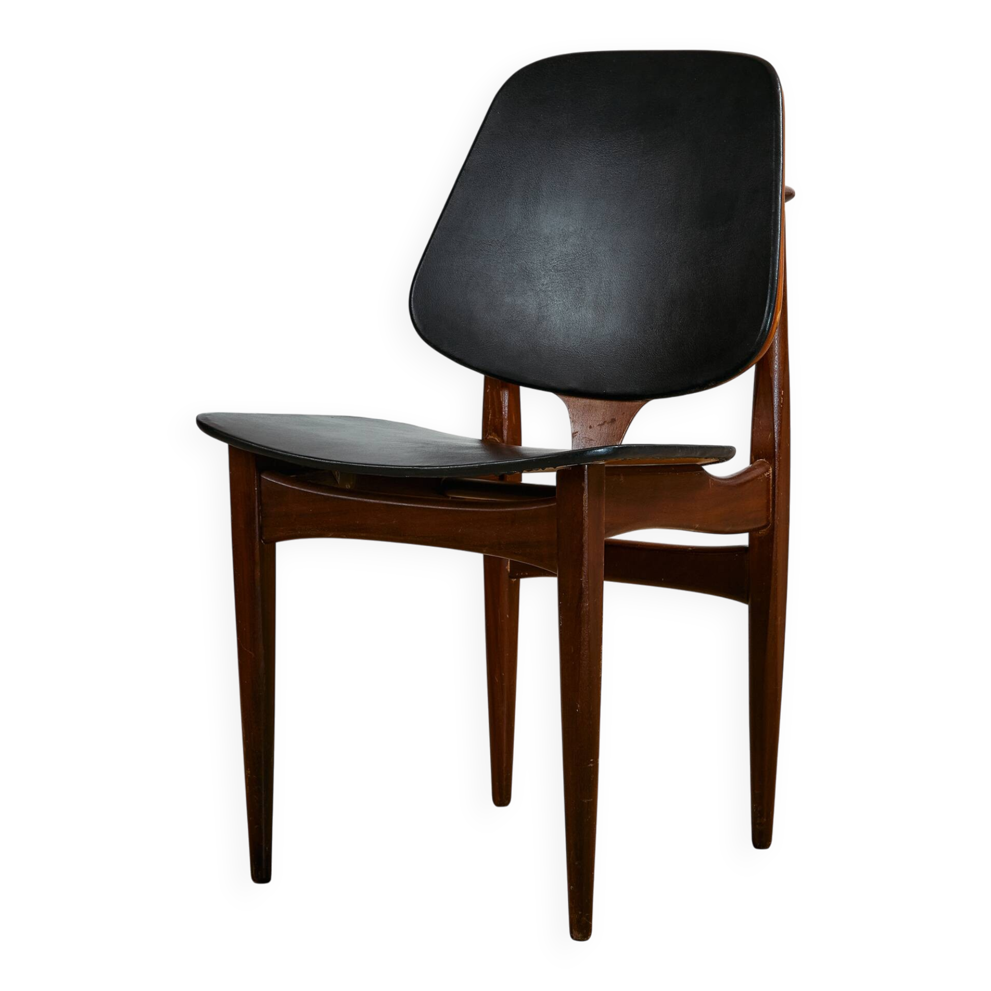 Midcentury Modern Chair by Elliots of Newbury in Black Leather and Teak, 1960s