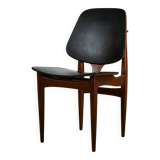 Midcentury Modern Chair by Elliots of Newbury in Black Leather and Teak, 1960s