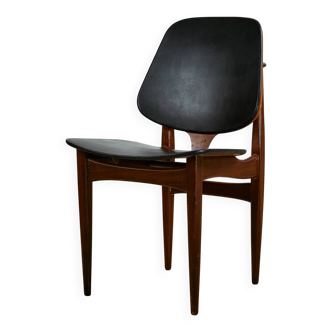 Chaise moderne du milieu du siècle par Elliots of Newbury en cuir noir et teck, années 1960