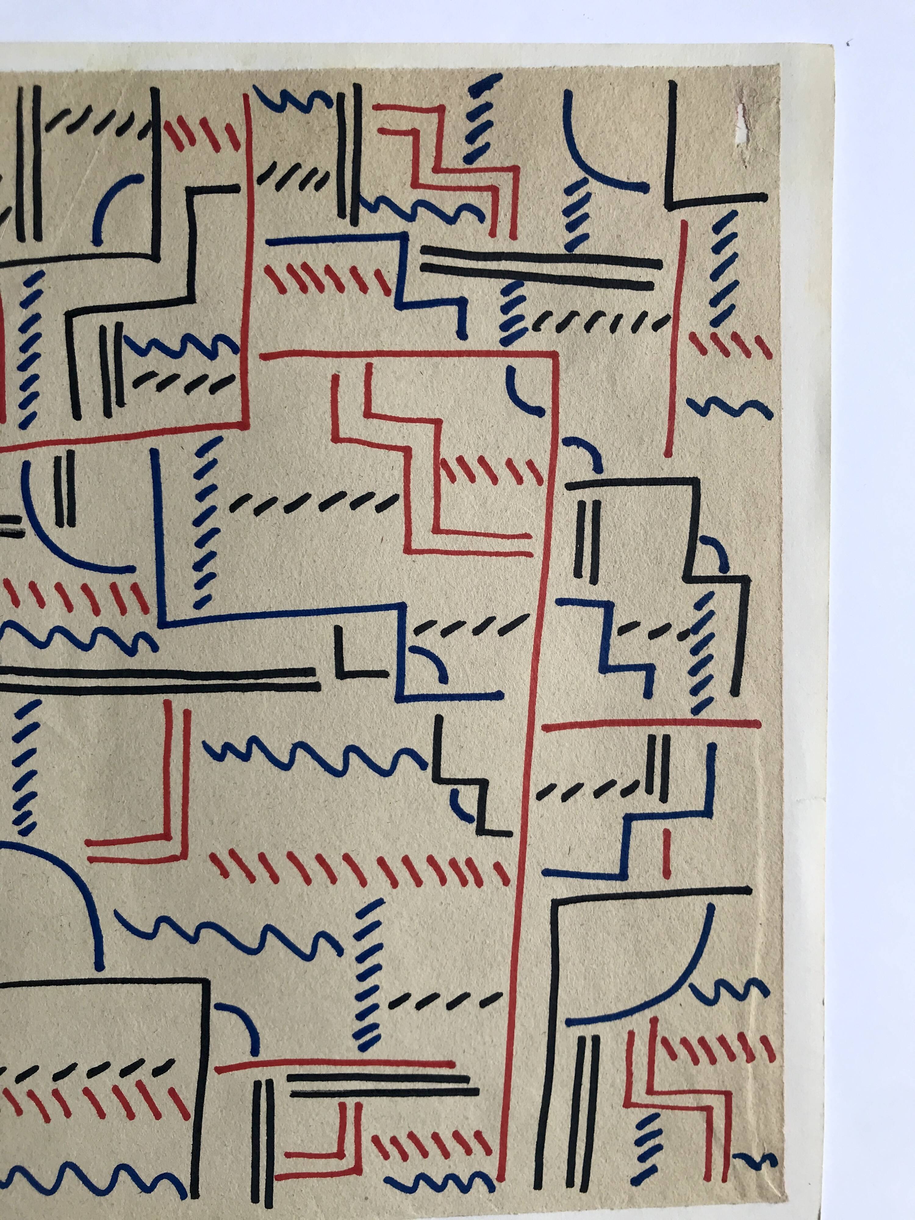 Elie dayan, untitled (abstract composition 5). felt pen on paper.