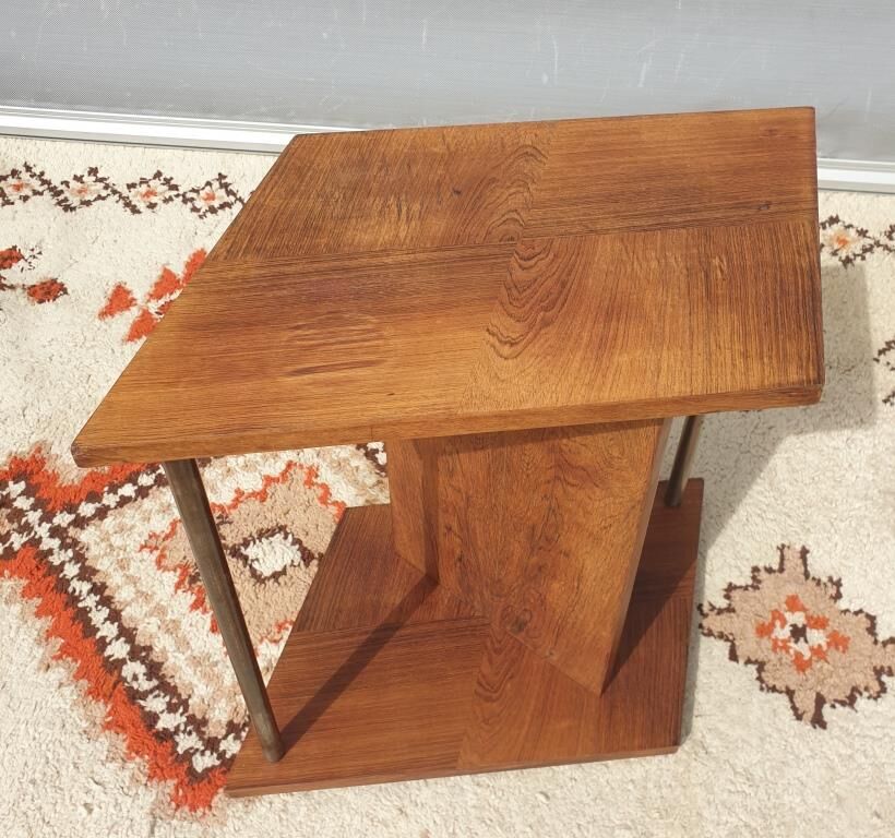 Modernist side table Art Deco Walnut and chromed steel