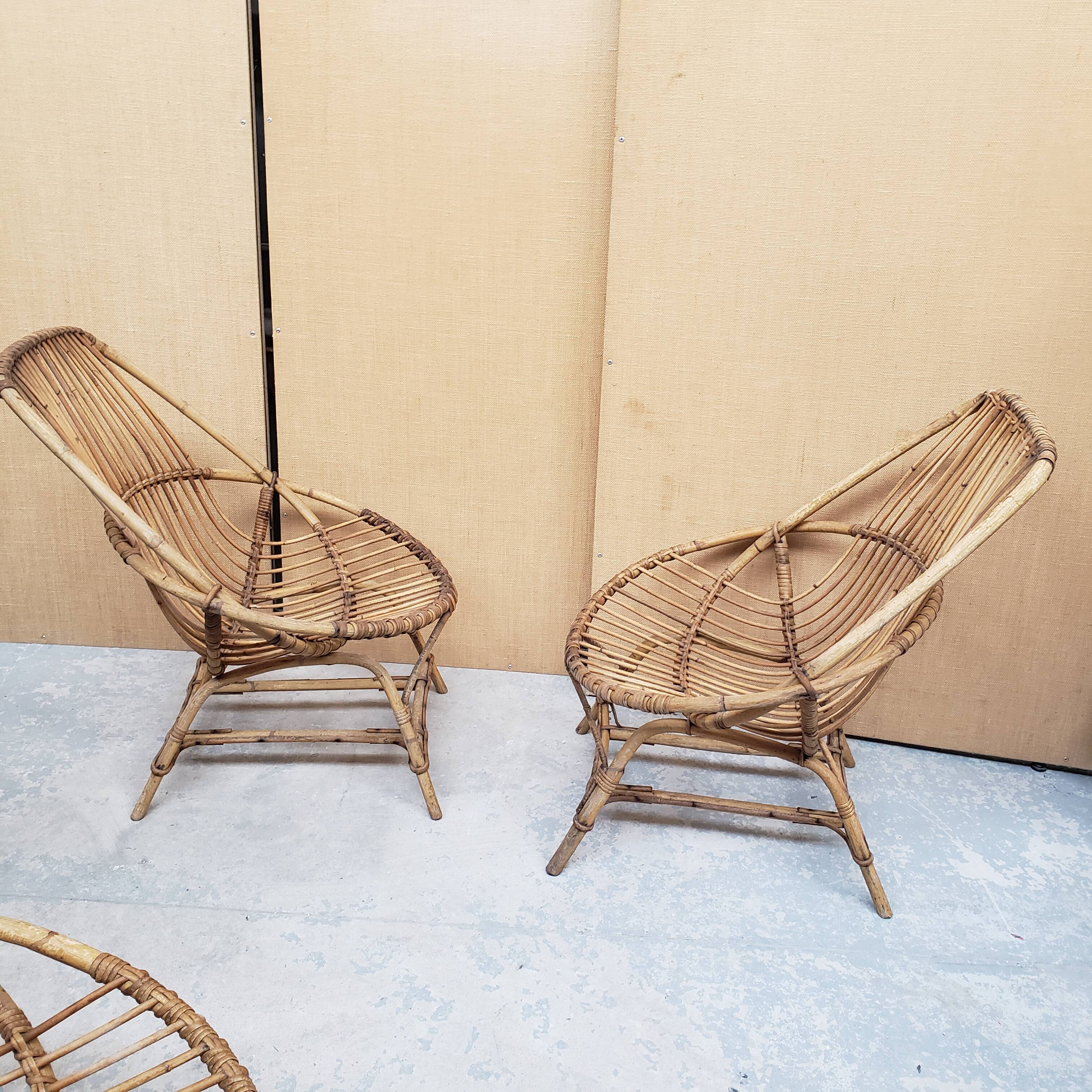 Series of rattan armchairs from the 70s
