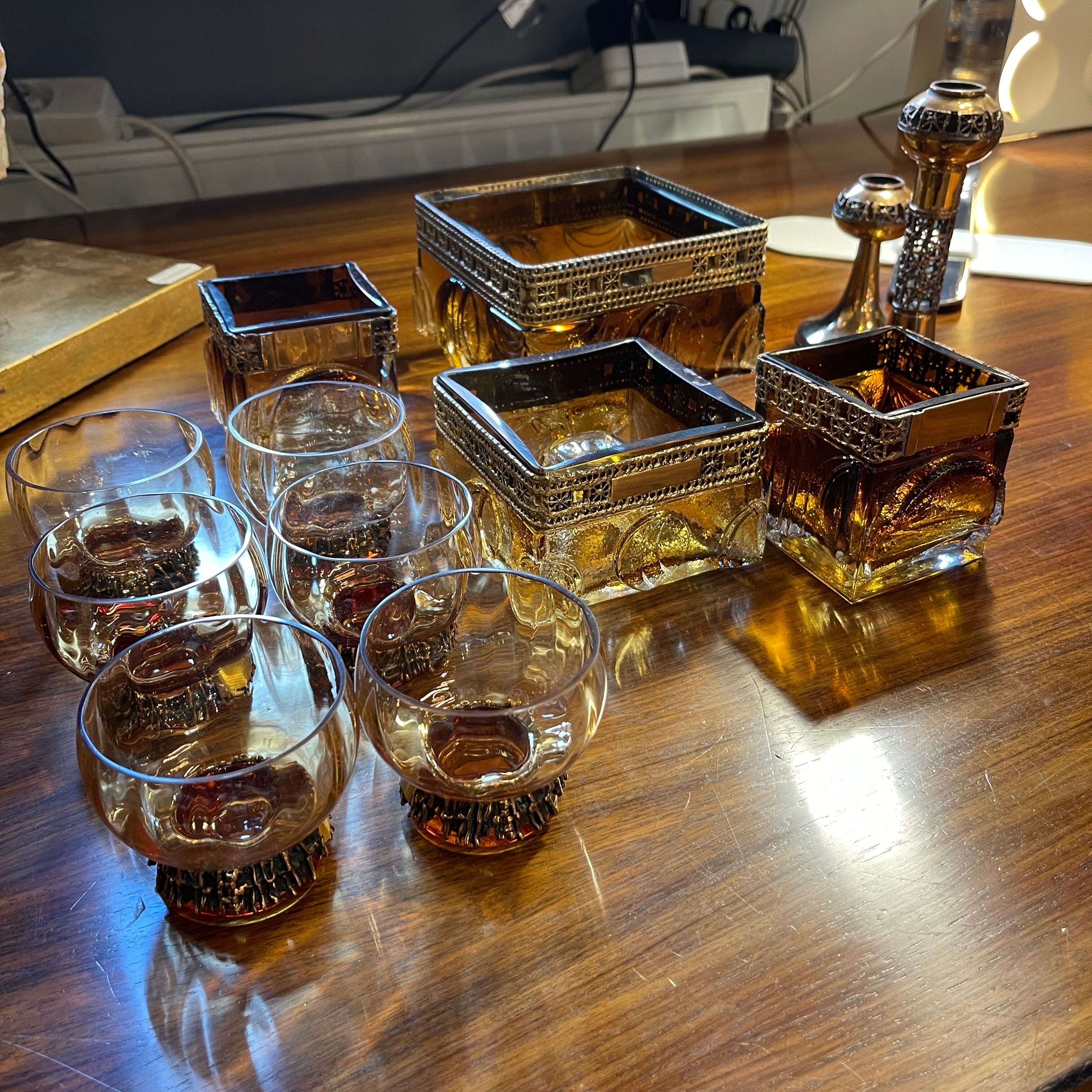 Scandinavian glassware set by Pentti Sarpaneva Turun Hopea Finland for Oy Kumela circa 1972