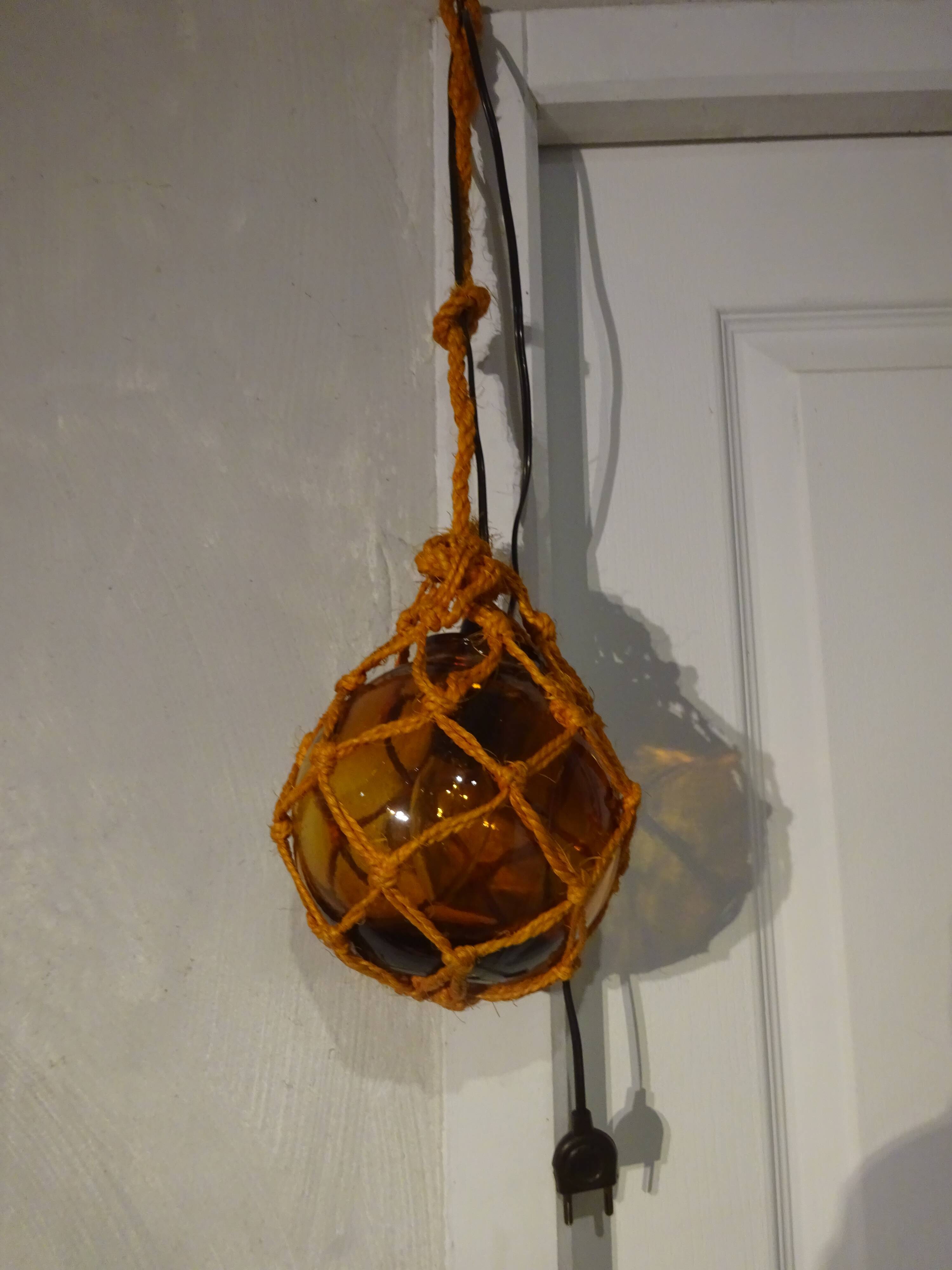 Paire d'applique lampe boule flotteur pêche corde vintage en verre
