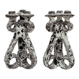 Pair of three-burner candelabra candlesticks by Marius Giuge glazed ceramic Vallauris 1950