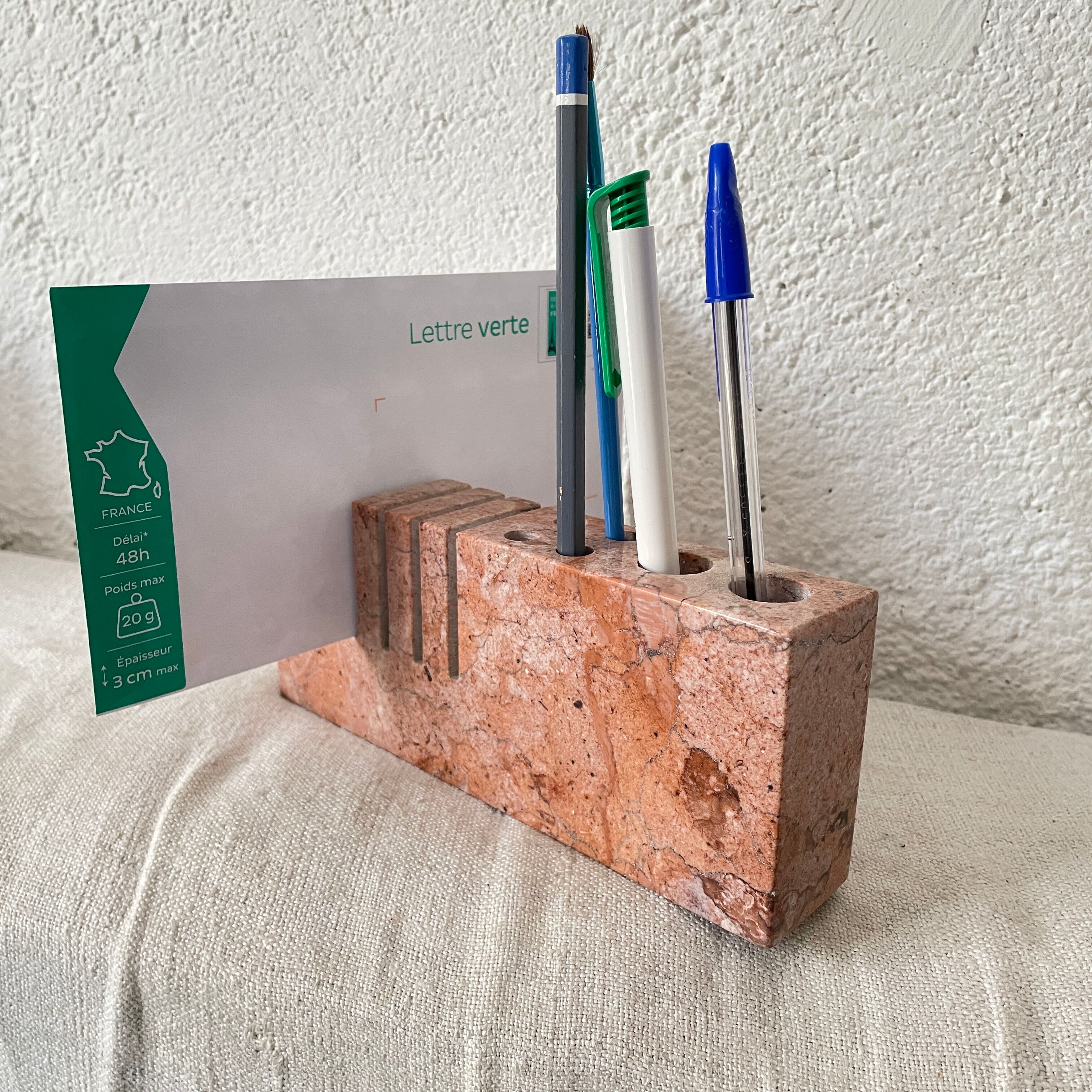 Pencil holder letter press paper design marble 1960 70 1970 sculpture