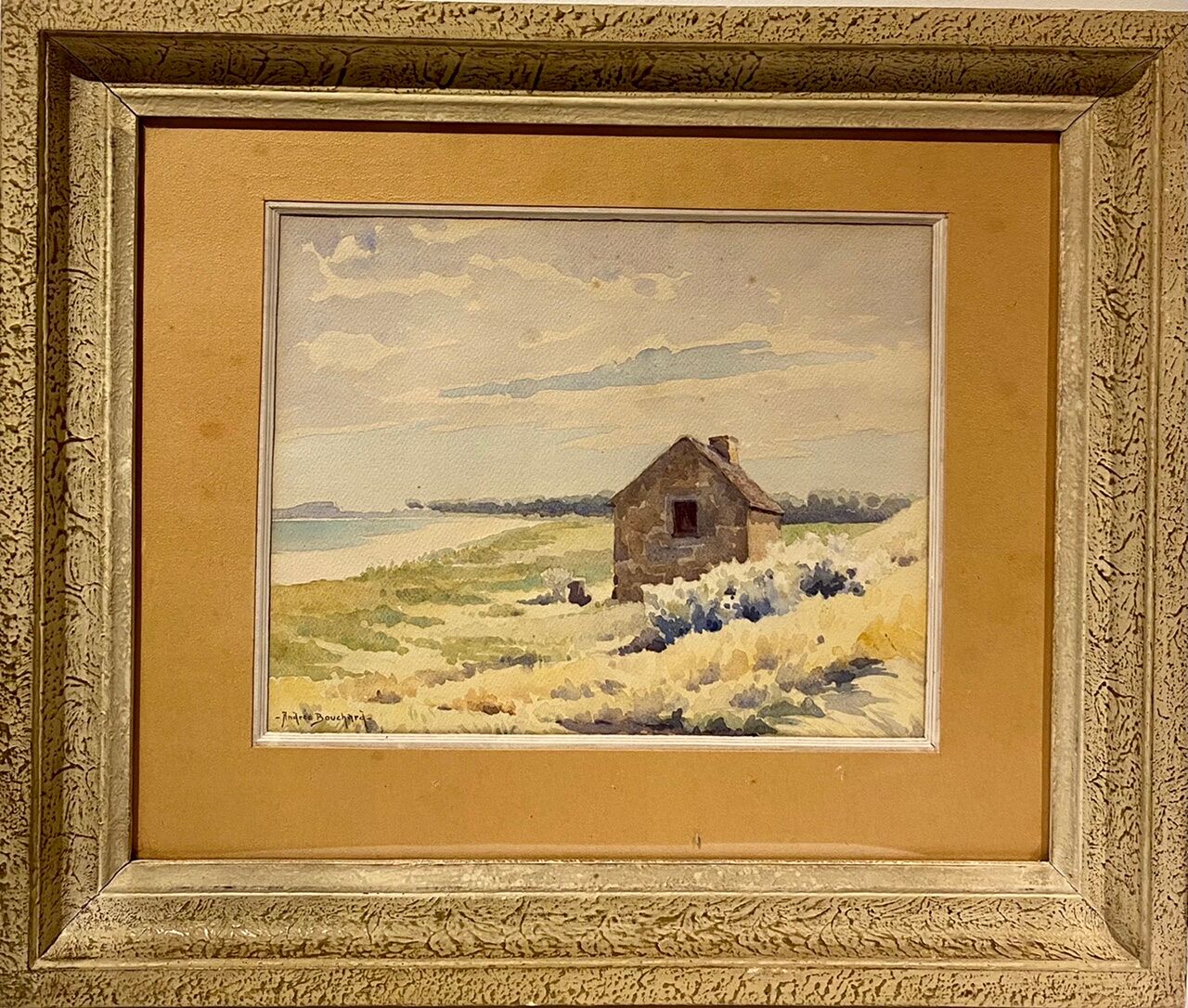 Old painting, landscape, signed Andrée Bouchard, 1950s