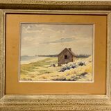 Old painting, landscape, signed Andrée Bouchard, 1950s