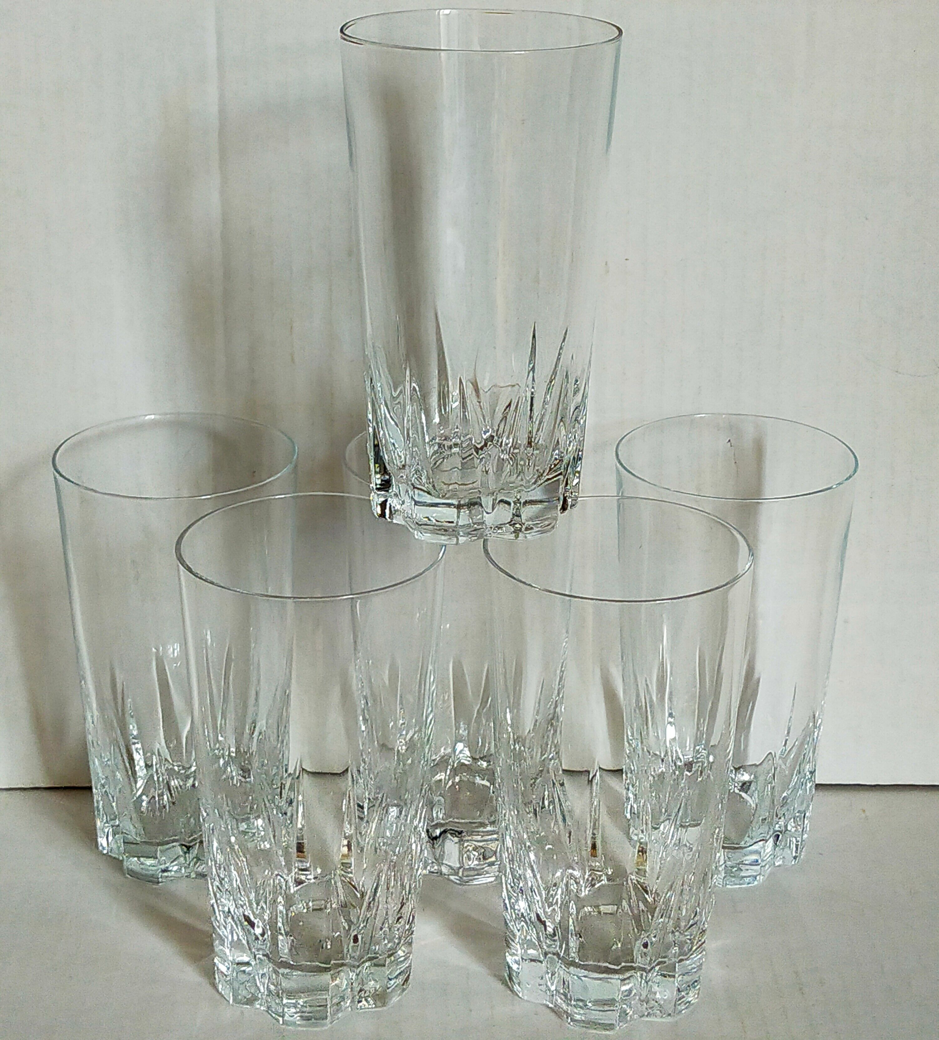 Six vintage crystal long drink juice glasses