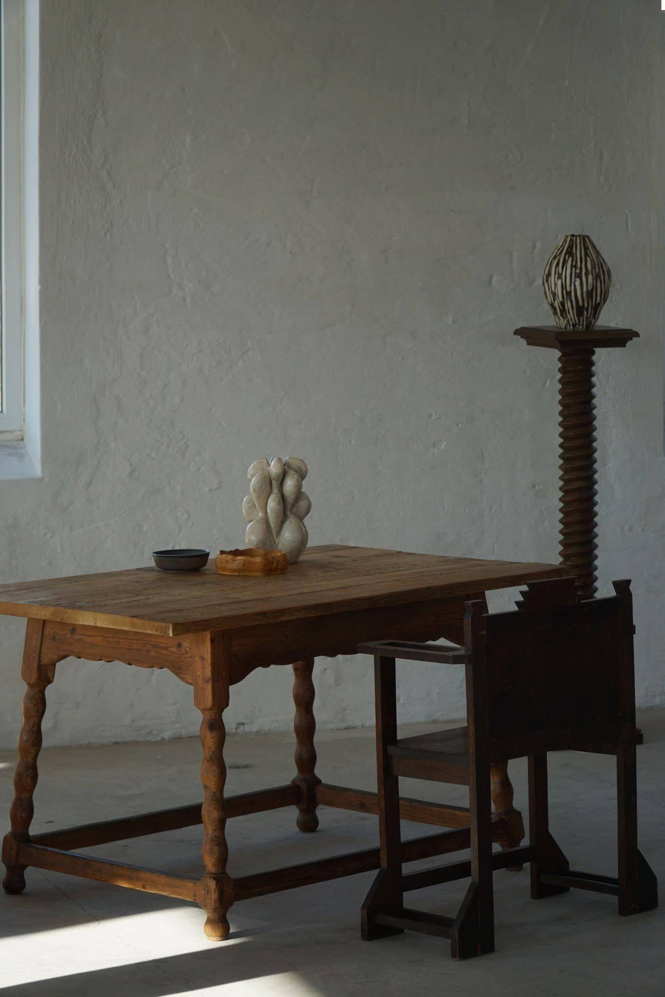 Modern French rectangular dining table in solid pine, handmade, 1900s.