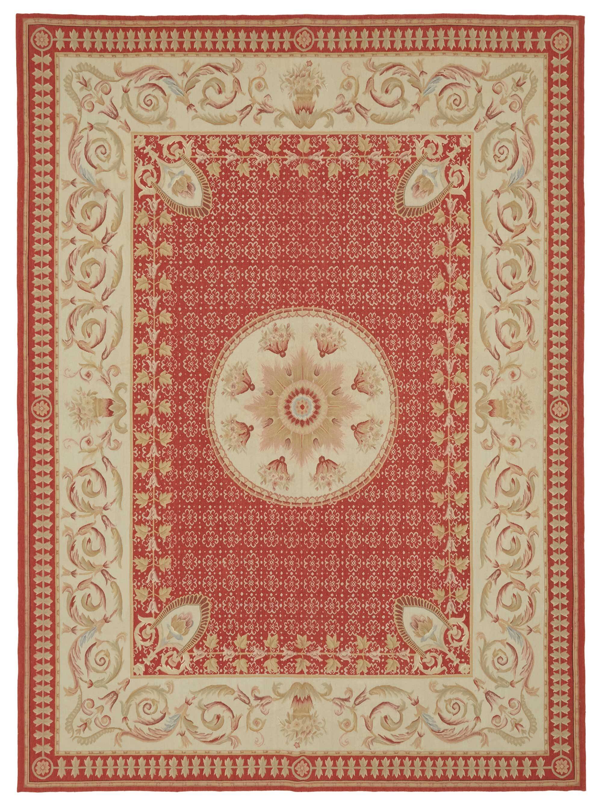 Handmade European Vintage Aubusson Kilim 270 cm x 373 cm
