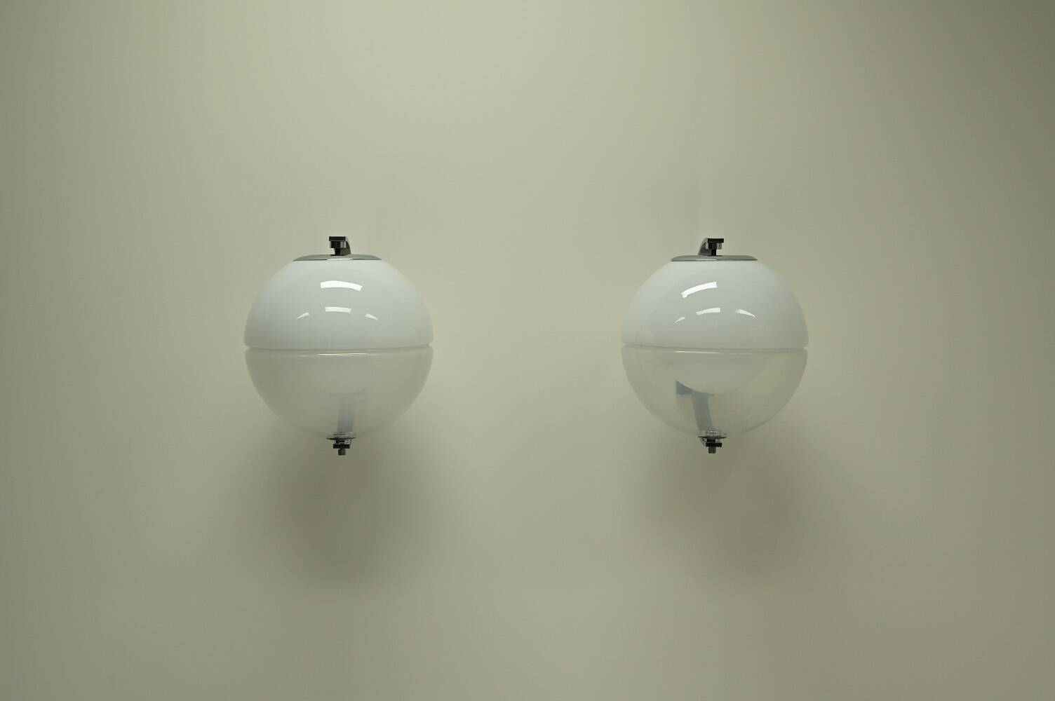 Set of 2 rare large globe wall lamps, 1960s Italy.
