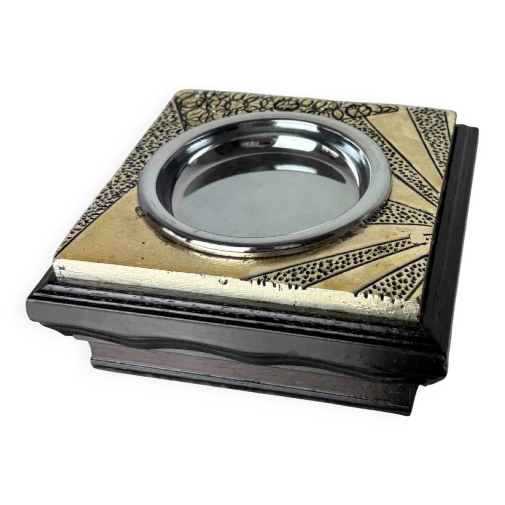 Brutalist wood and resin ashtray, Italy, 1980s