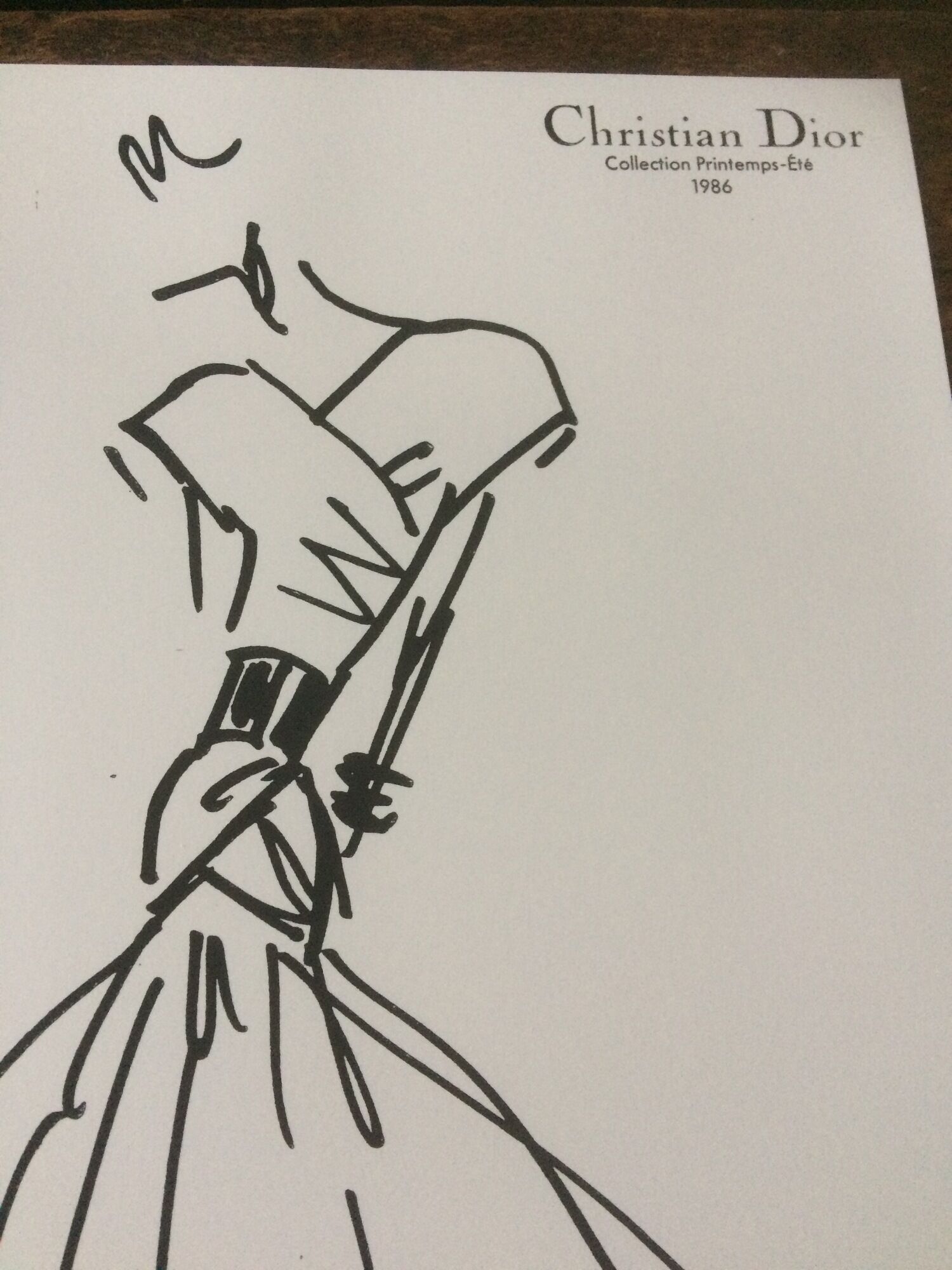 Illustration of fine press fashion Christian Dior from the 80s