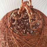 Vintage orange rattan ball pendant from the 70s