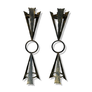 Paire de bougeoirs  brutalistes - acier