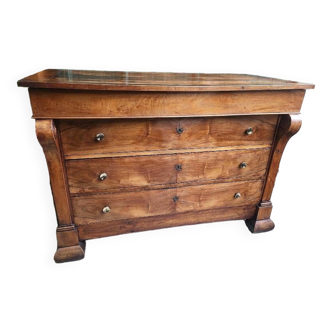 Commode à crosse 4 tiroirs en noyer,  XIXème siècle