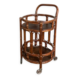Round bamboo & rattan bar cart - italy 1960's