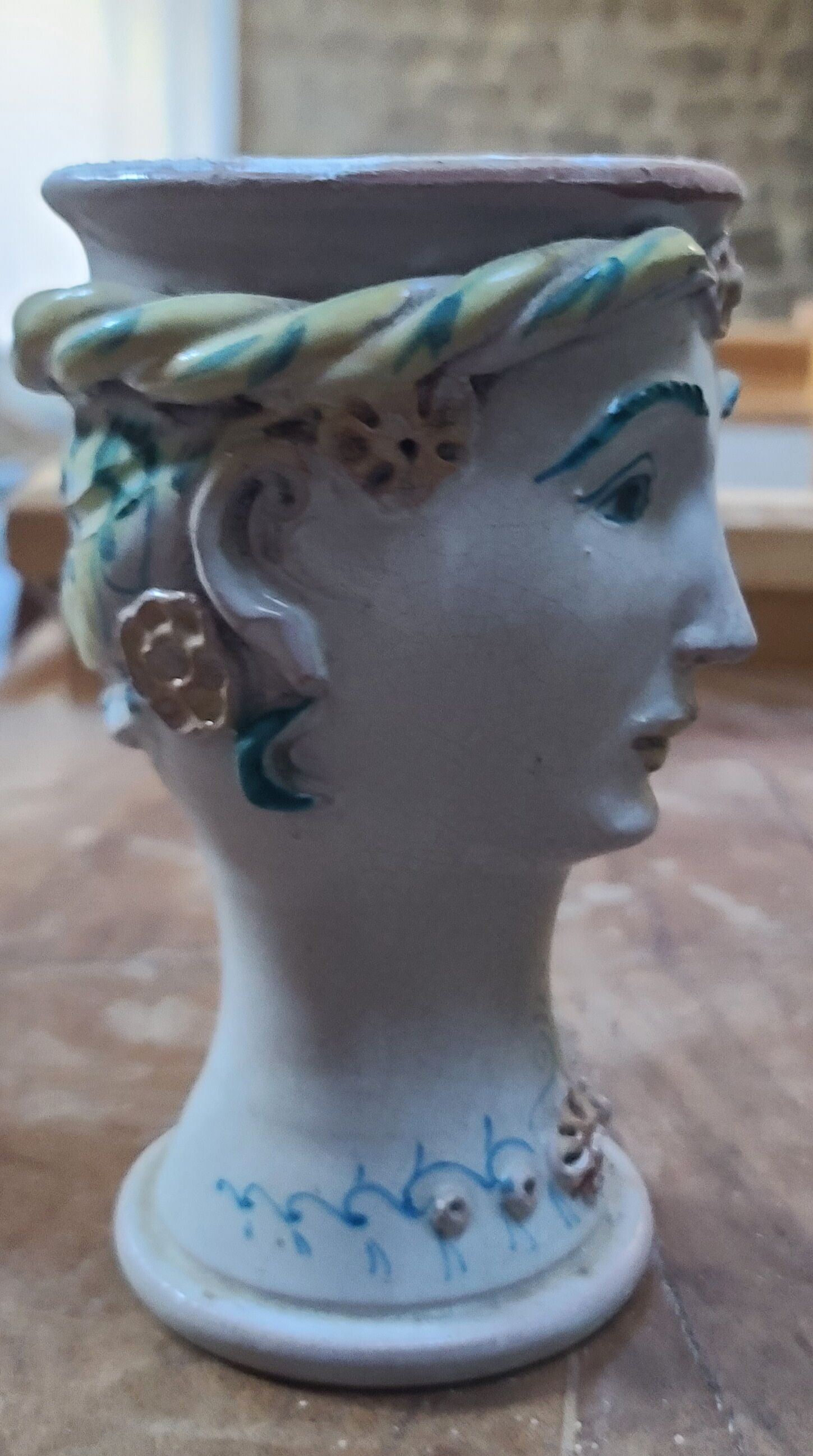 🏺 Bust vase head of a woman — Crackled earthenware — Digoin-S Manufacture