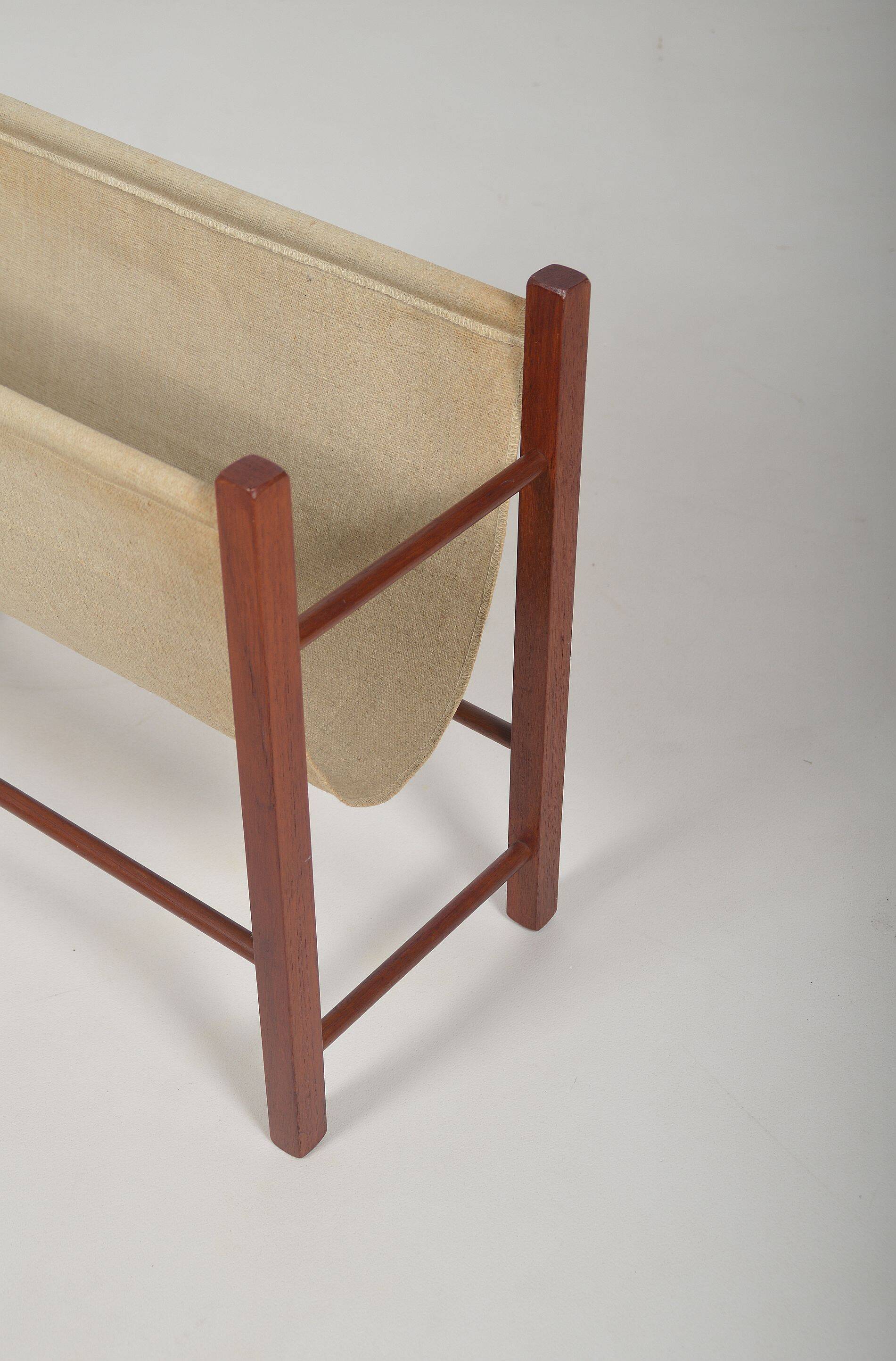 Danish magazine holder with teak and linen, 1960s