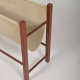 Danish magazine holder with teak and linen, 1960s