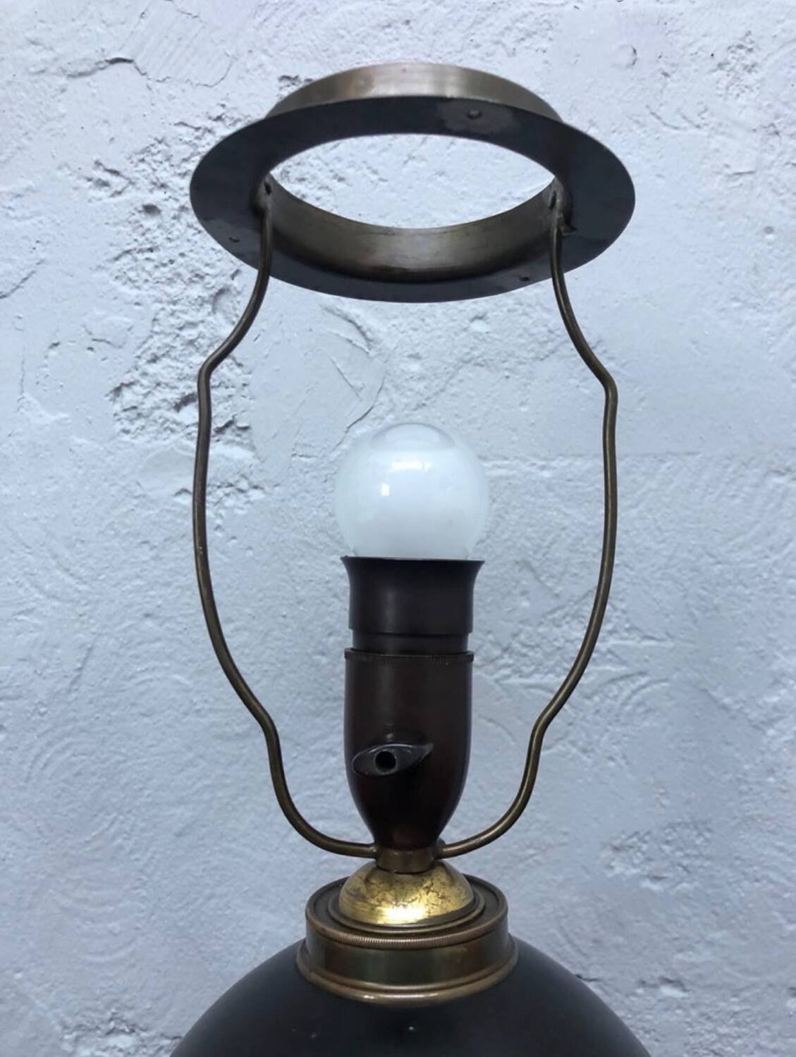 Antique Black Pottery Owl Table Lamp by L. Hjorth of Bornholm