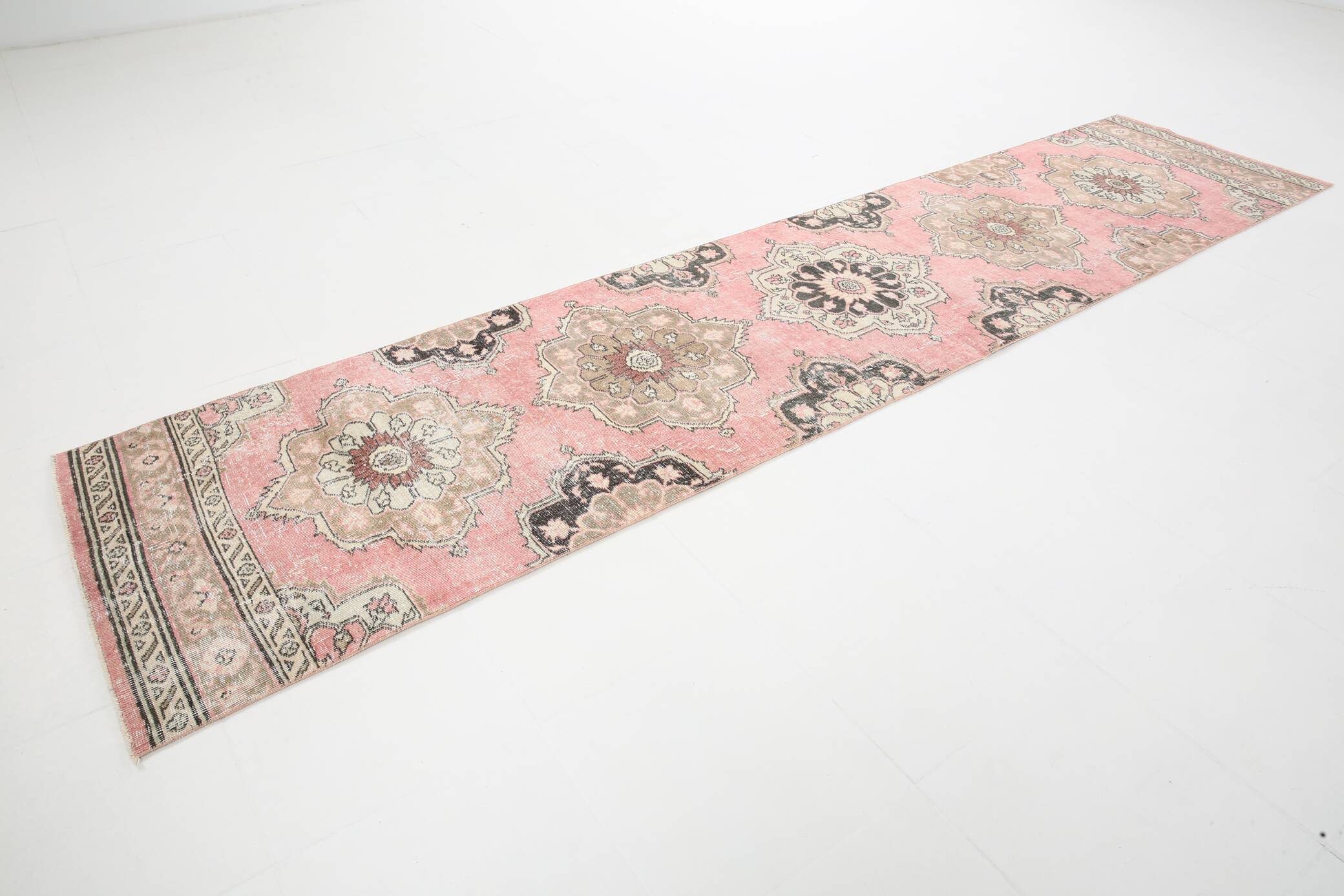3x12 Pink Dark Blue Oriental Vintage Runner Rug