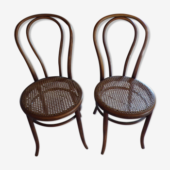 Chaises de bistrot en bois courbé et cannage