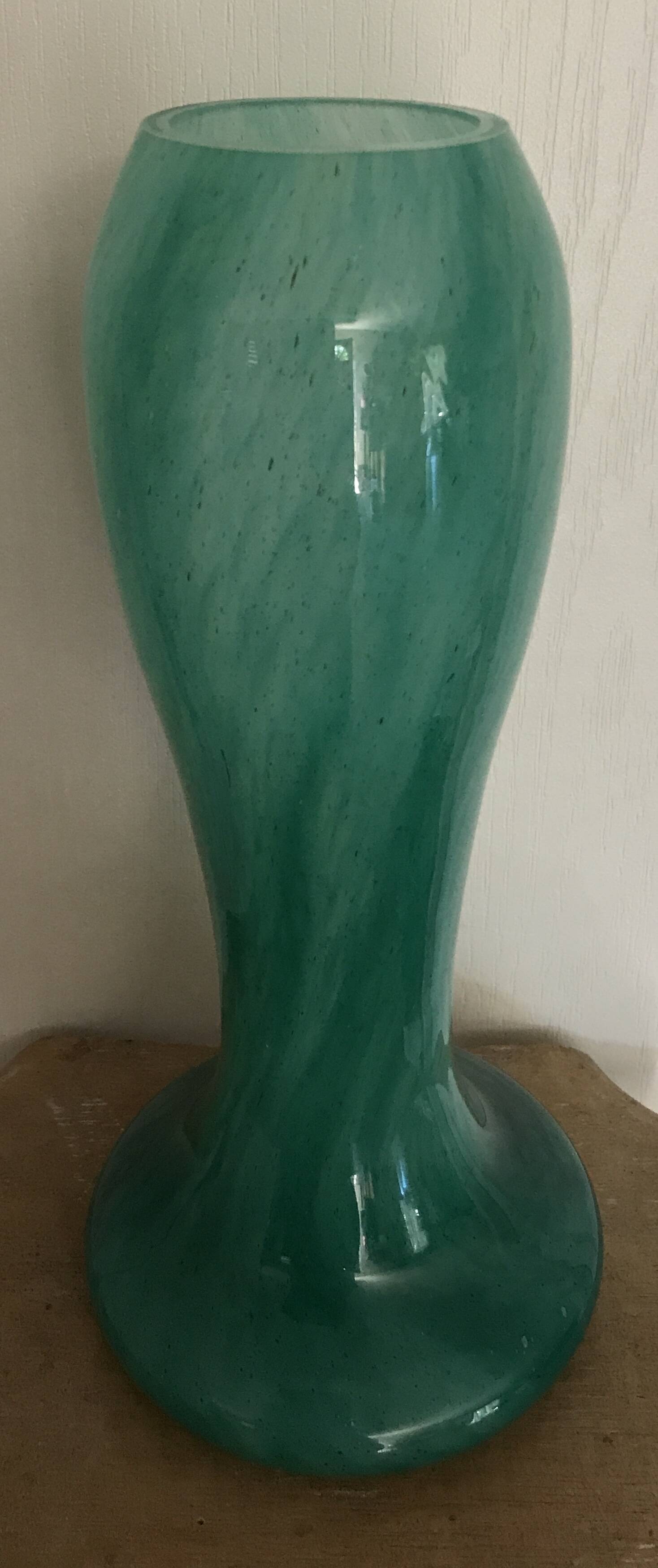 Vintage speckled green marbled glass vase, art nouveau