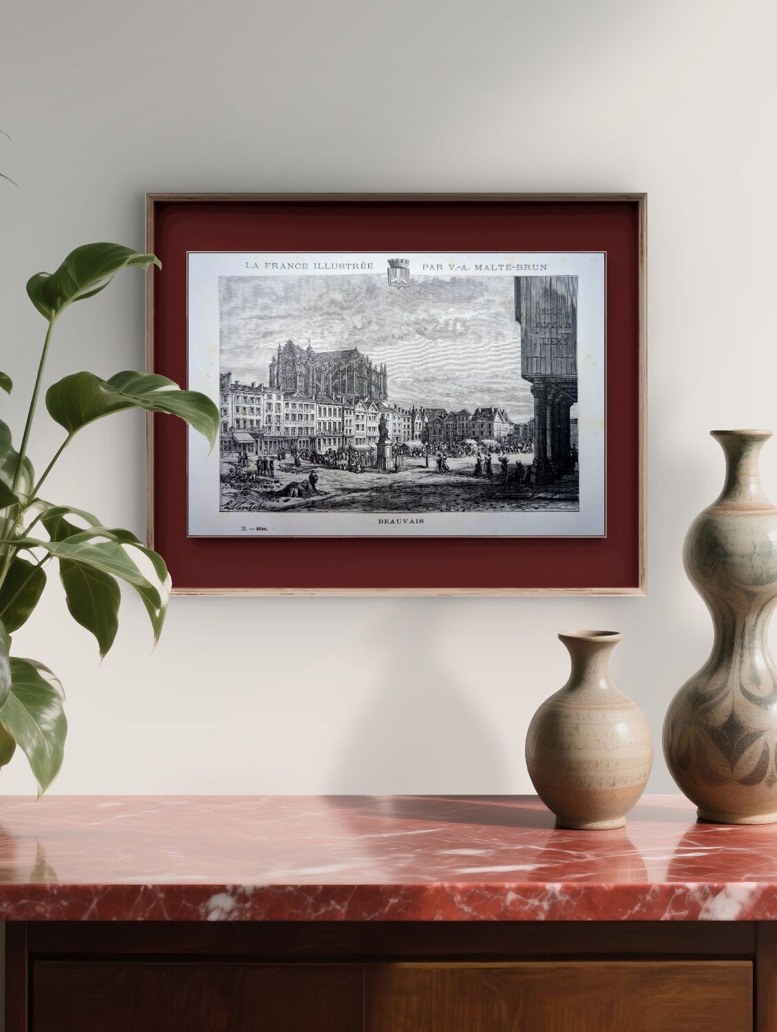 Beauvais, Oise, gravure vintage, imprimée en 1883