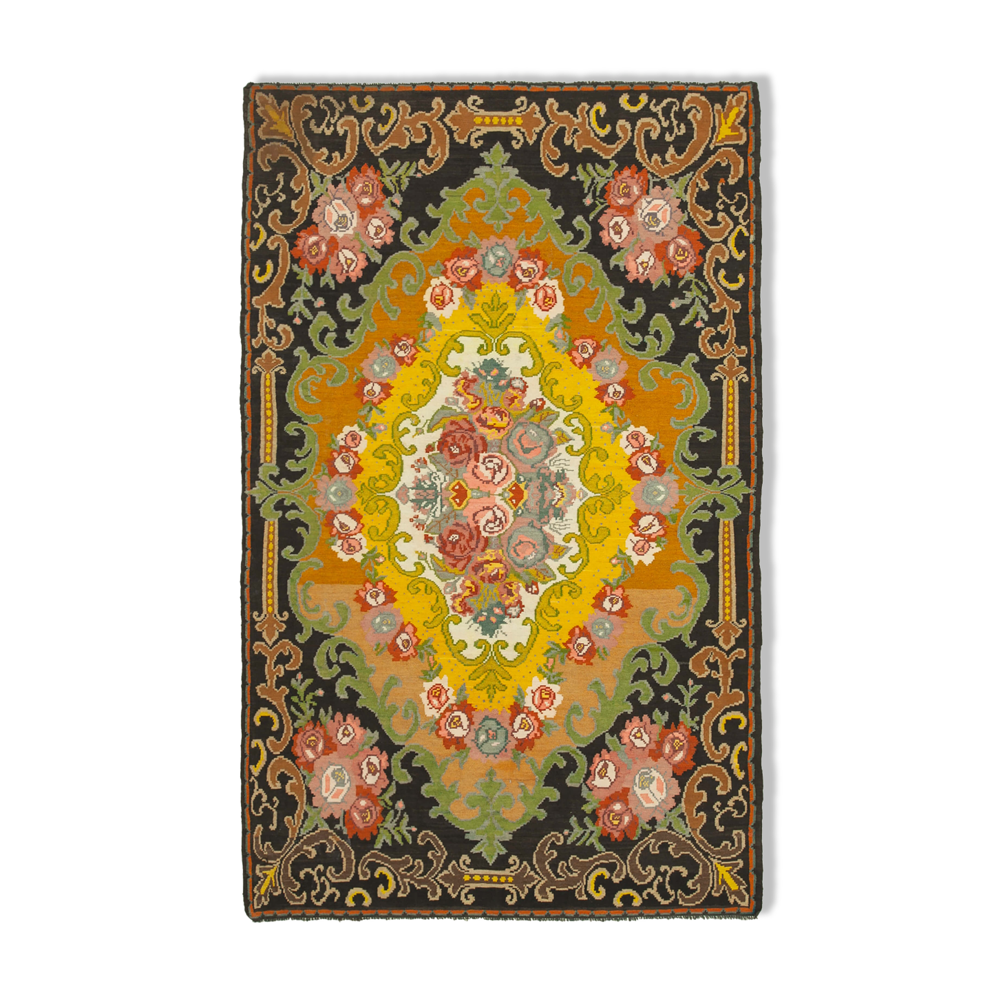 Handwoven Vintage Flatweave Black Kilim 208 cm x 330 cm - 23429