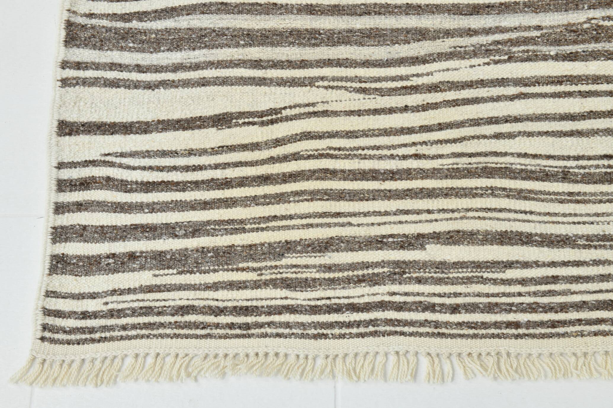 8x11 Kilim Beige and Faded Brown Distressed Handwoven Kilim Rug, 237x323 Cm