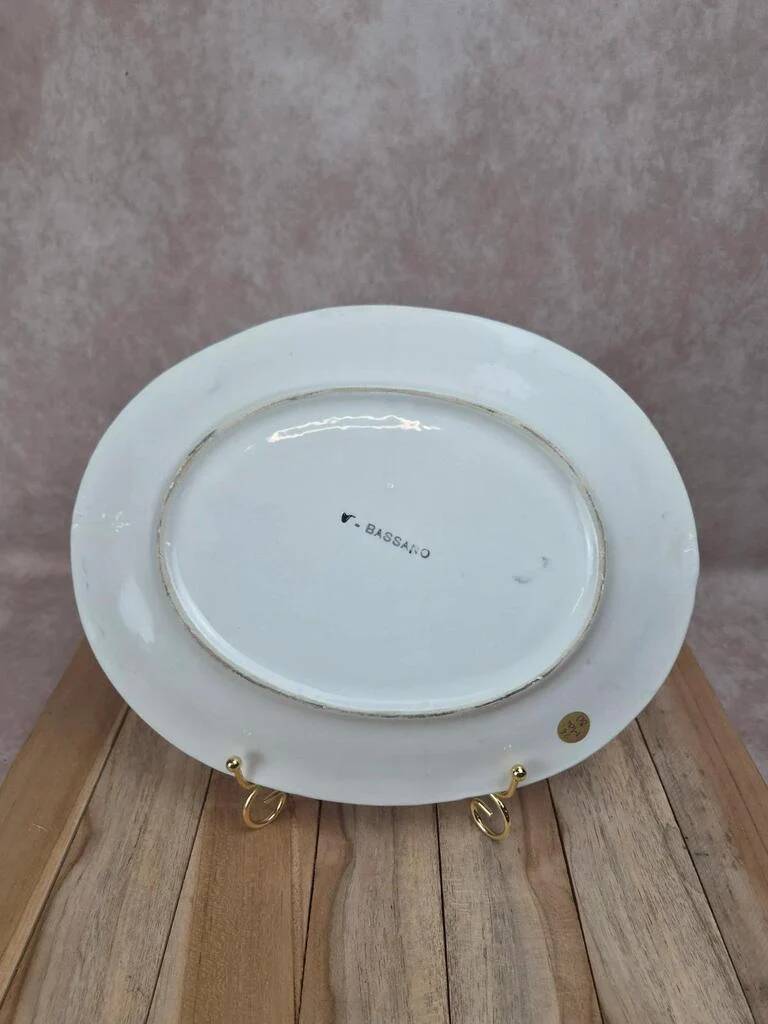 Plat ovale vintage Bassano décor bleu fleuri relief