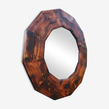 Miroir en bois brulé ambré 72x72cm