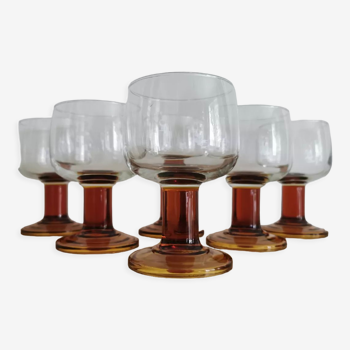 Set of 6 stemmed glasses 70's