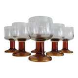 Set of 6 stemmed glasses 70's