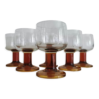 Set of 6 stemmed glasses 70's