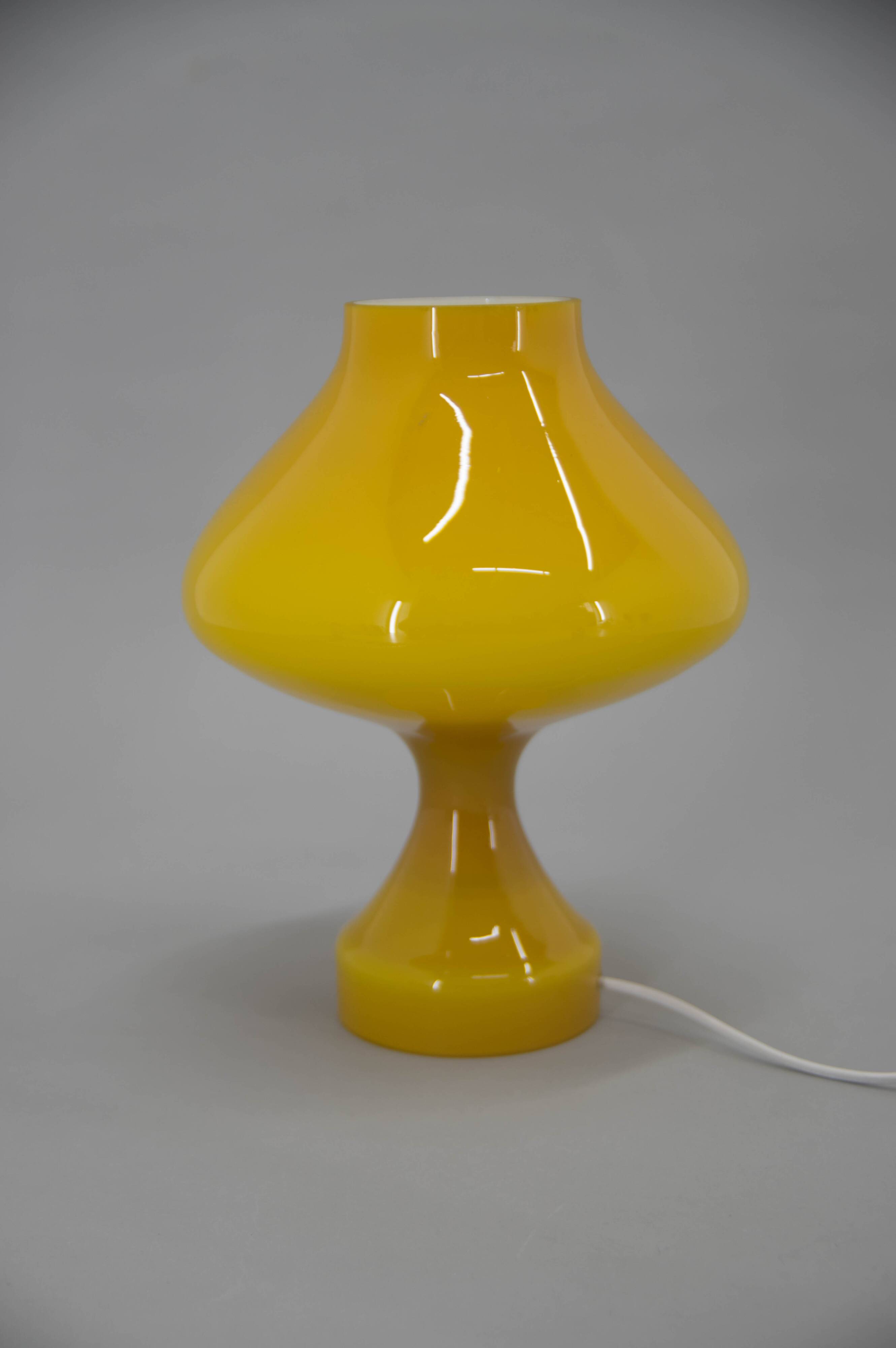 All Glass Yellow Table Lamp by Valasske Mezirici, 1970s