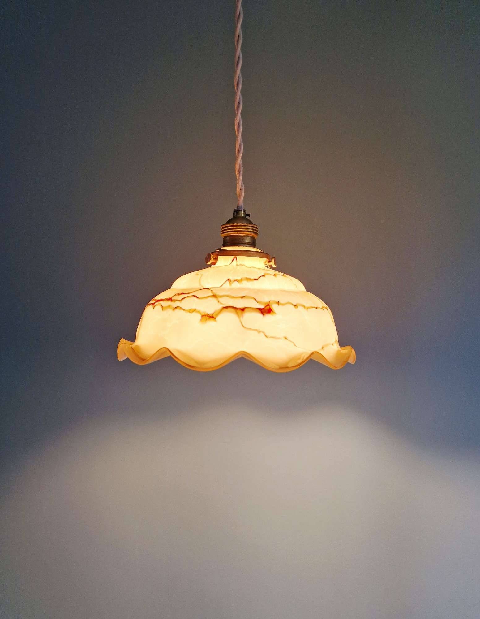 Art Deco marbled opaline pendant light, Scailmont, 1920-30